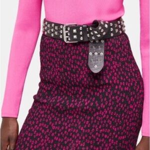 NWT | The Kooples | Black and Pink Daisy Dots | Ruched Mini Skirt